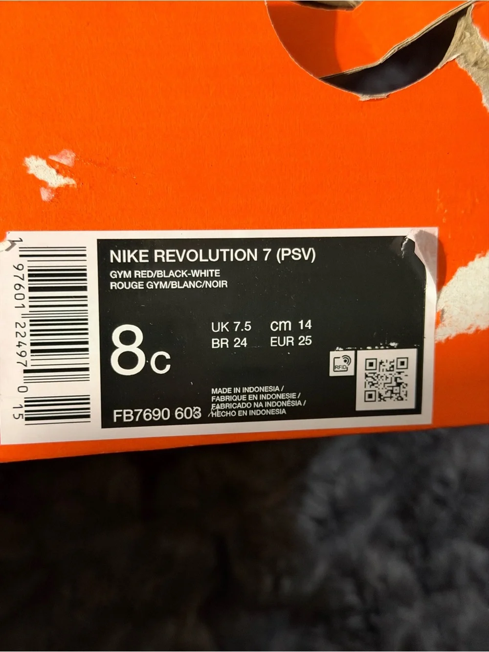 Nike Revolution 7 (PSV) Kids Sneaker Red Black White US 8C FB7690-603 NEW